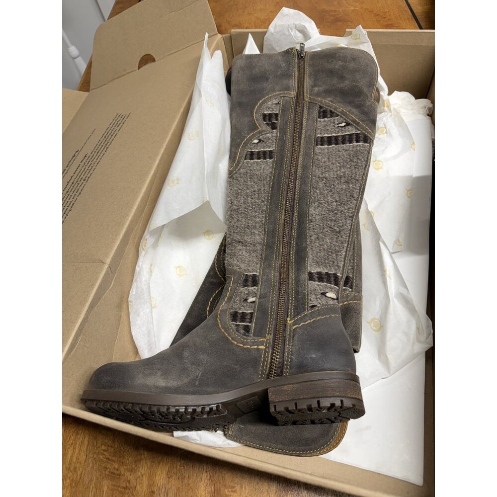 NIB Women’s Born 7.5 Gray Lucero Tall Blanket Boots Leather Over The Knee - Picture 8 of 9